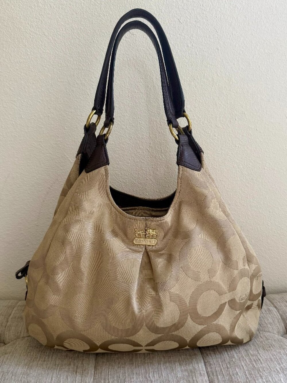 Coach Madison Maggie Op Art Sateen Hobo Bag | Khaki Brown 21125 | Vintage Y2K